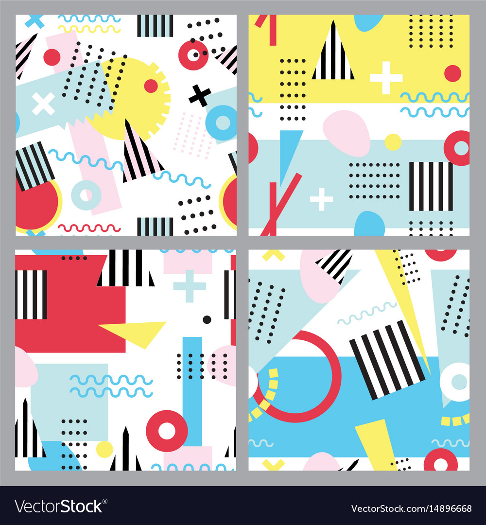 Set of seamless patterns in memphis style