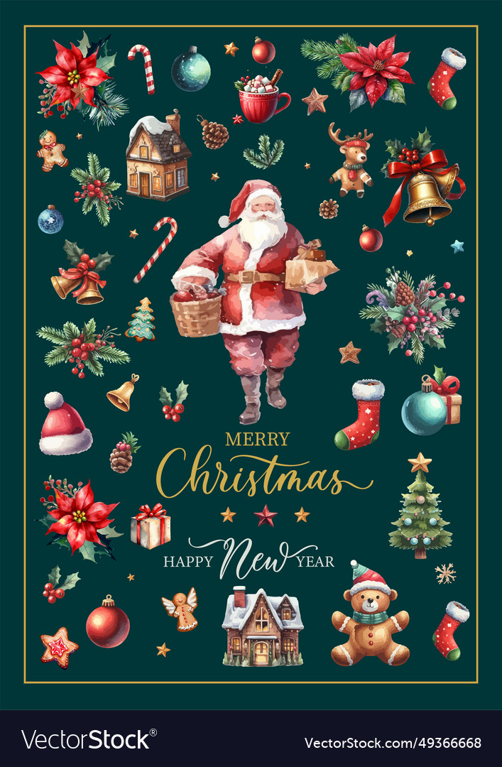 Watercolor christmas greeting with santa claus