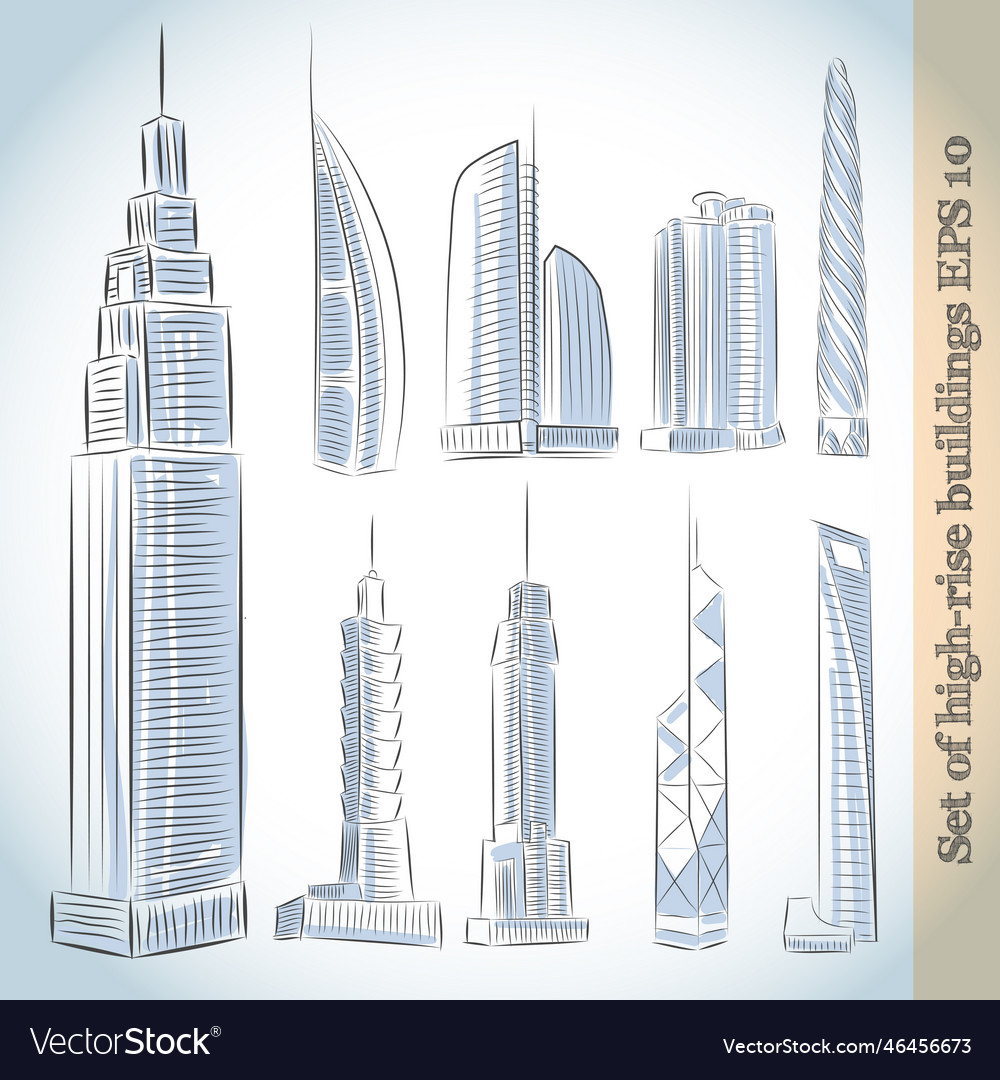 Building icons set of modern skyscrapers Vector Image Building icons set of modern skyscrapers