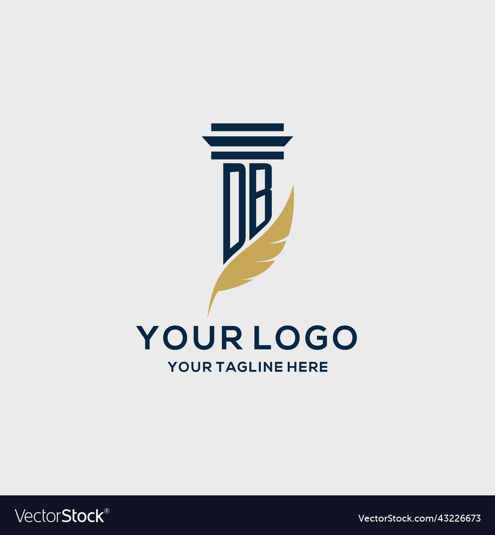 Db monogram initial logo with pillar and feather
