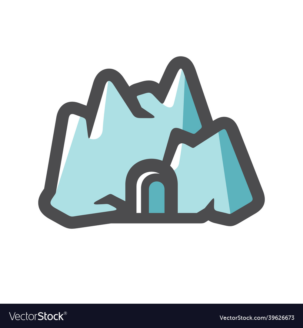 Ice mountain cave icon cartoon