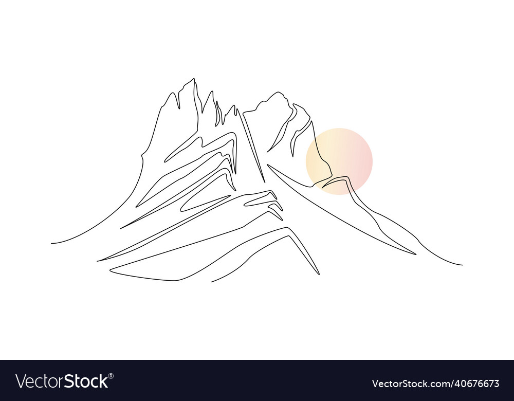 One continuous line drawing of mountain range vector image One continuous line drawing of mountain range