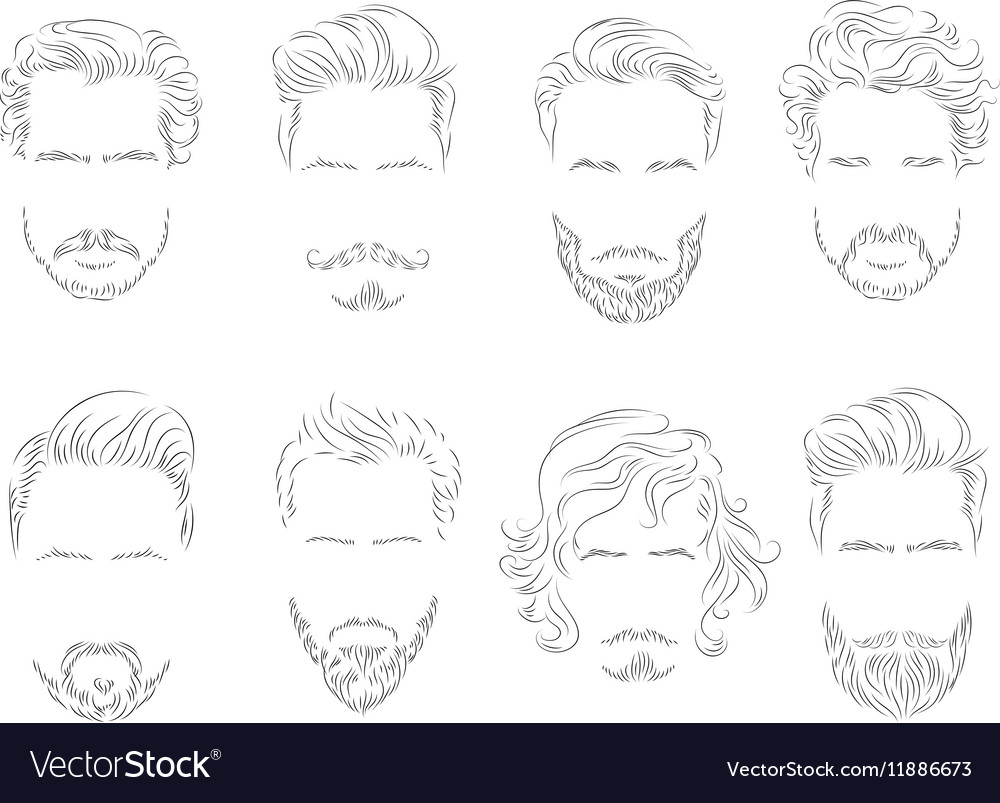 Set beard hair mustache man silhouette