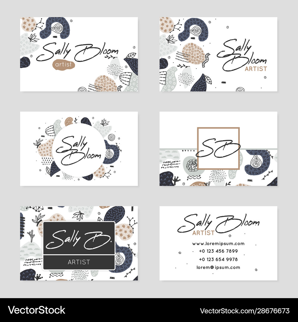 Set Business Card Templates Hand Drawn Royalty Free Vector