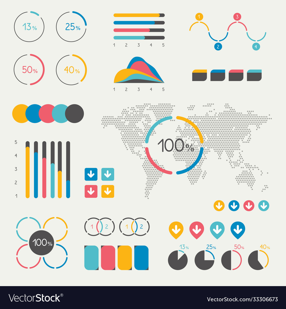 Set infographics elements chart graph timeline