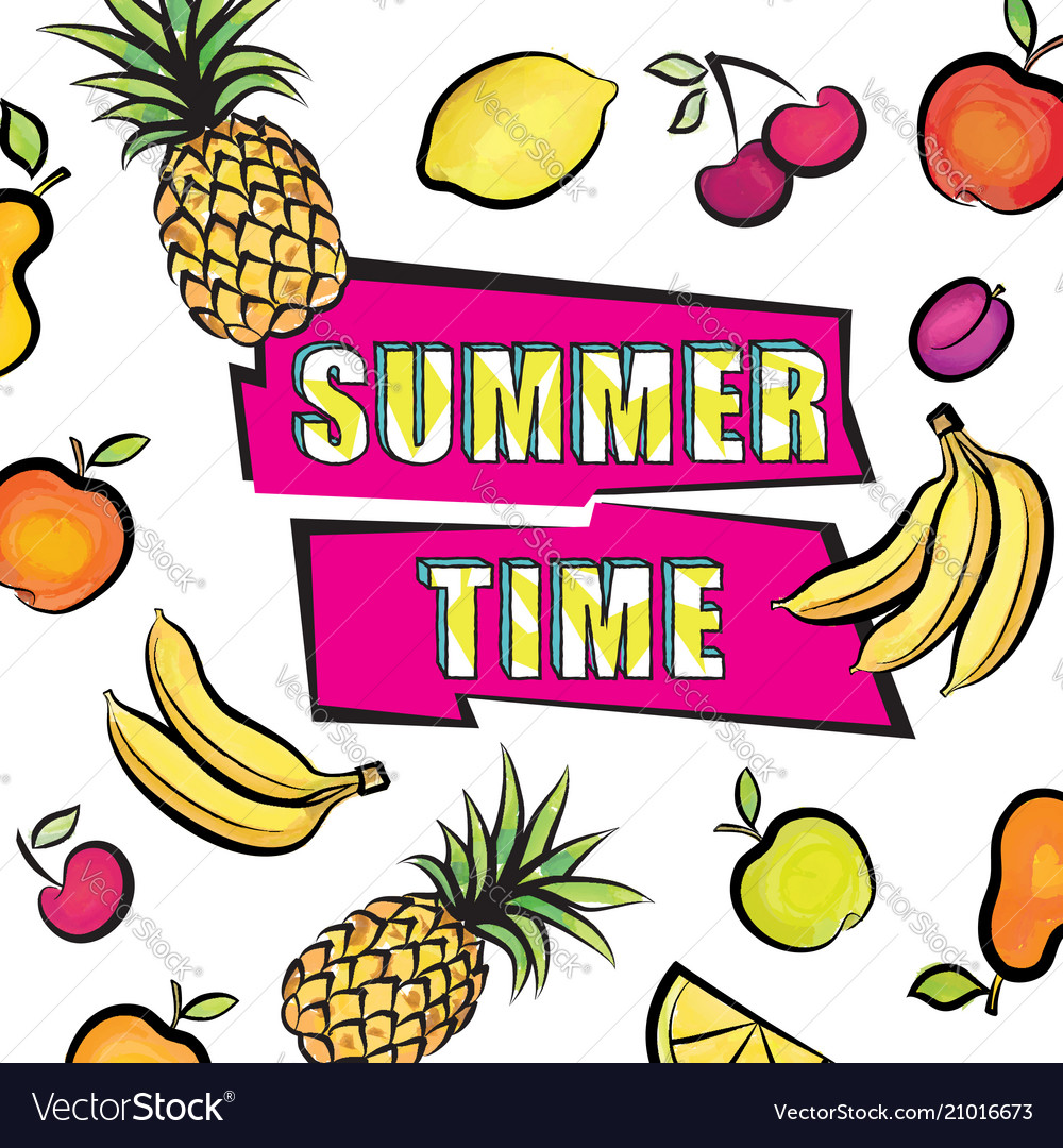 Summer time card background tropical fruit set Vector Image