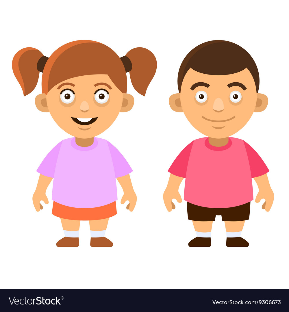 Two Cartoon Style Cute Kids Boy And Girl On White Vector Image