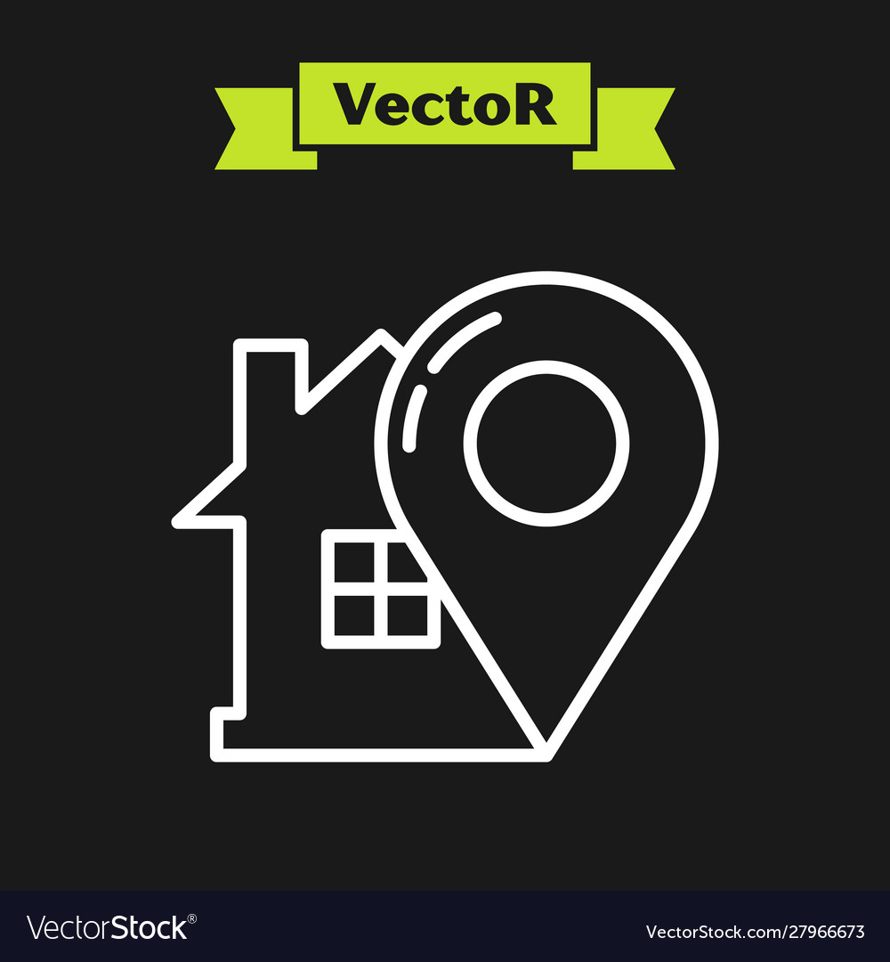 White line map pointer with house icon isolated vector image White line map pointer with house icon isolated