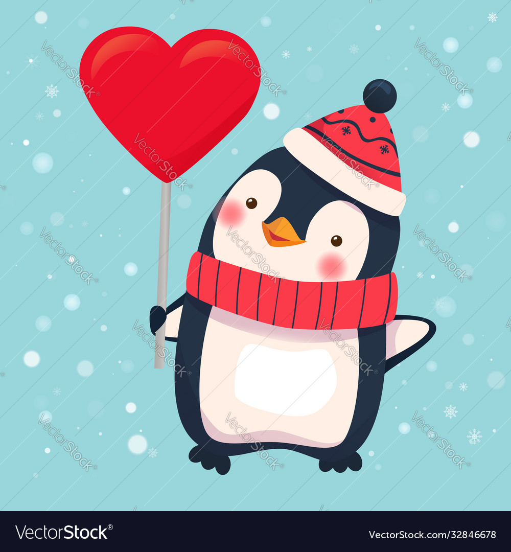 Penguin holding heart