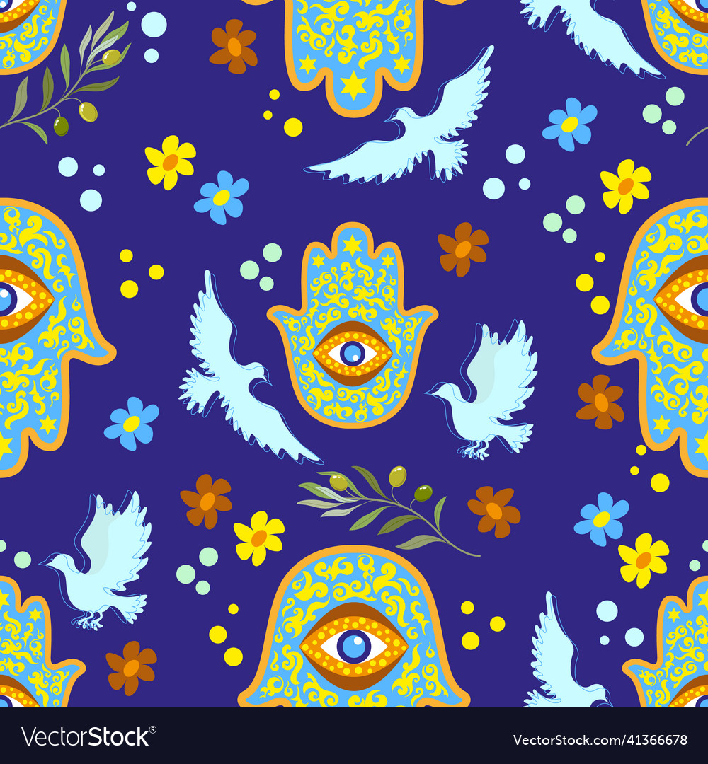 Seamless pattern with hamsa and decorative element
