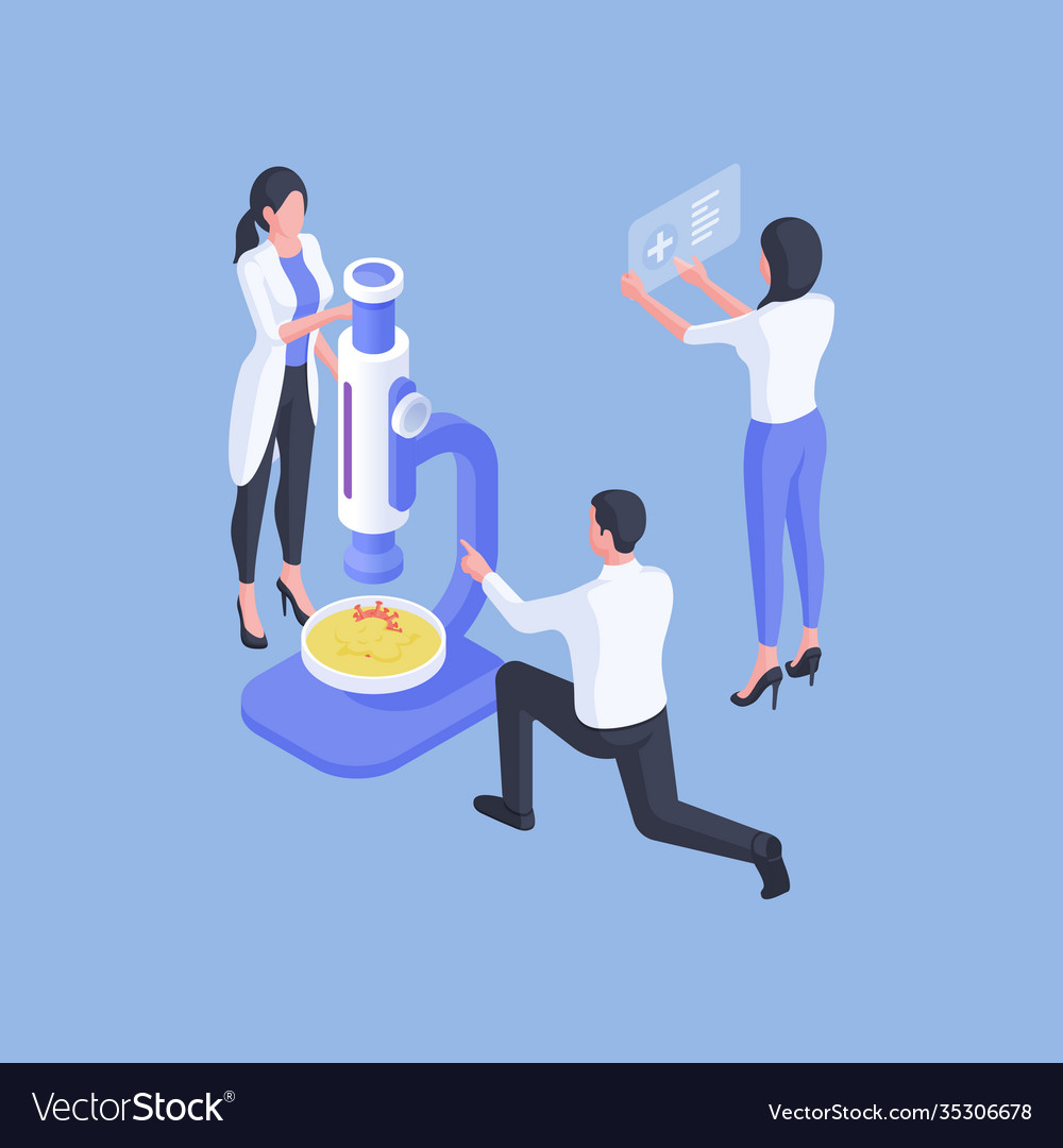 Three dimensional lab workers creating new vector image Three dimensional lab workers creating new