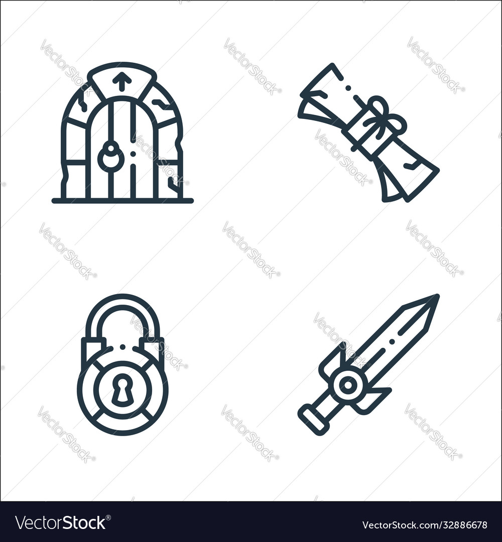 Videogame elements line icons linear set quality vector image Videogame elements line icons linear set quality
