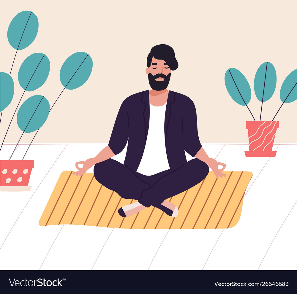 Bearded man sitting with his legs crossed on floor vector image Bearded man sitting with his legs crossed on floor