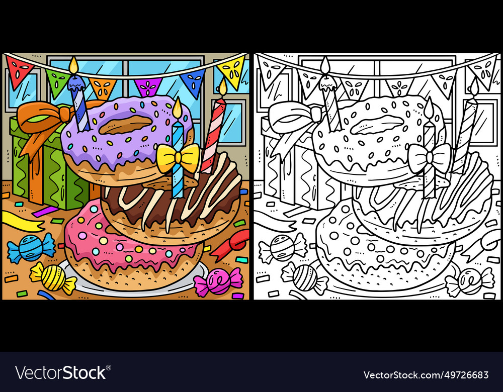Geburtstagsstapel von Donuts mit Kerze vector image Geburtstagsstapel von Donuts mit Kerze