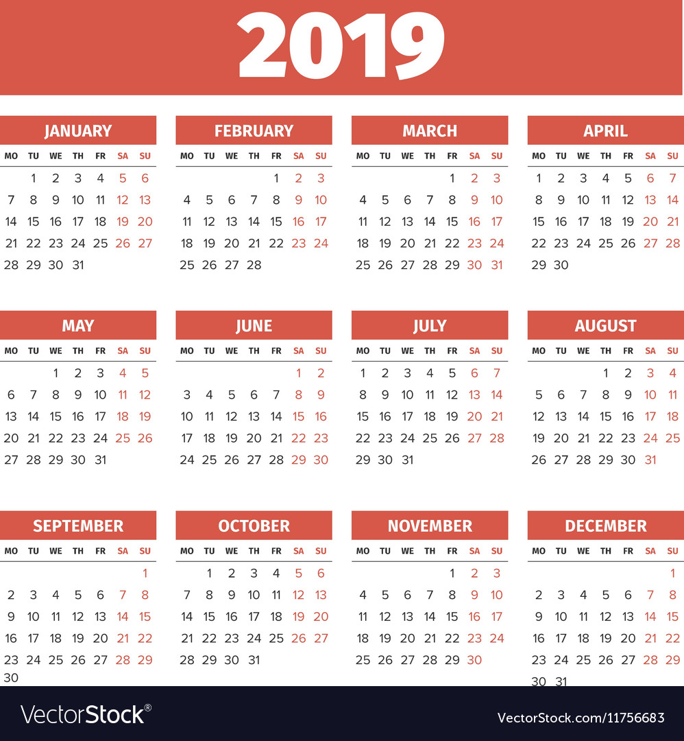 Kalender Vorlage 2019