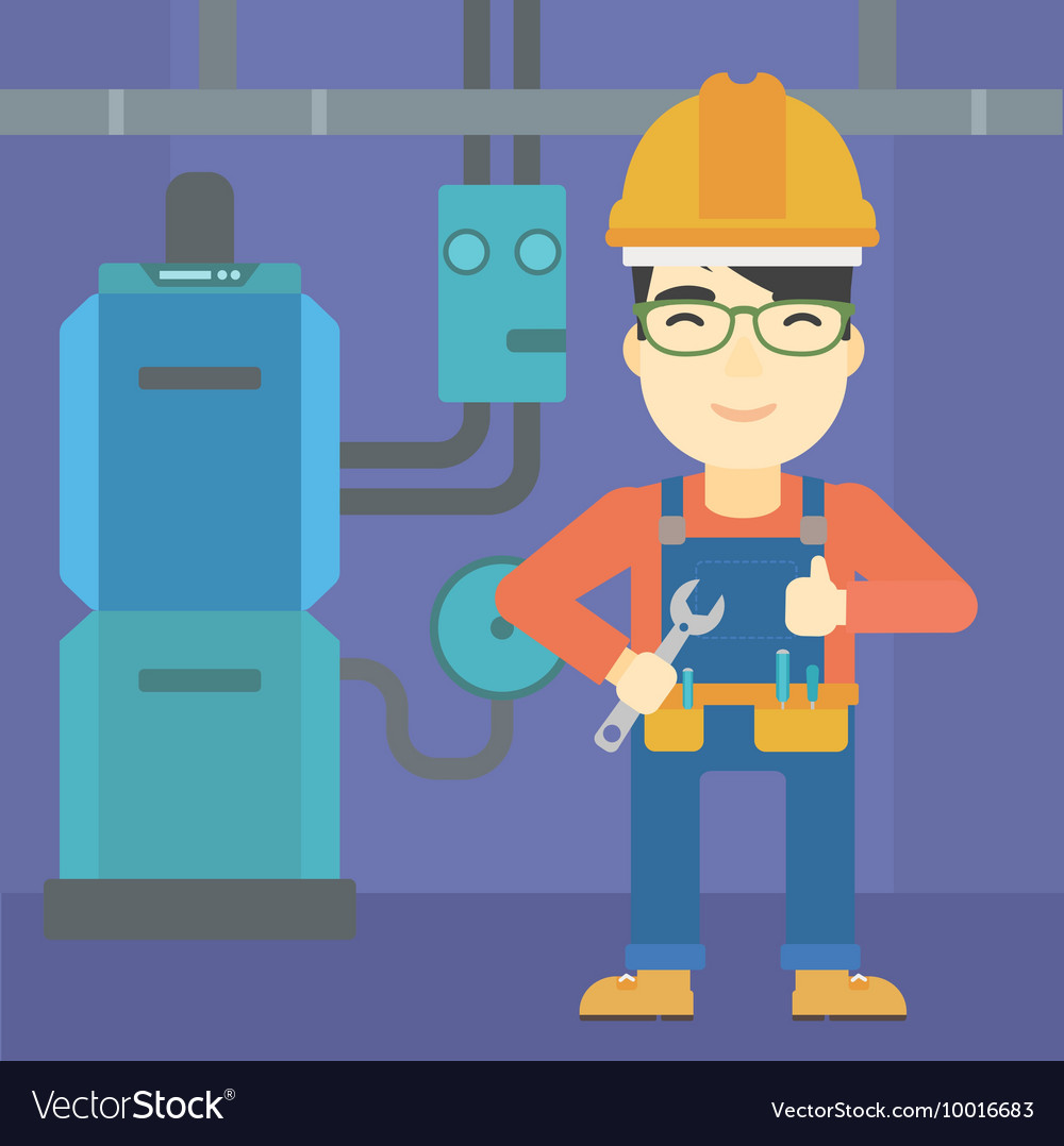 Cheerful repairer with spanner Royalty Free Vector Image