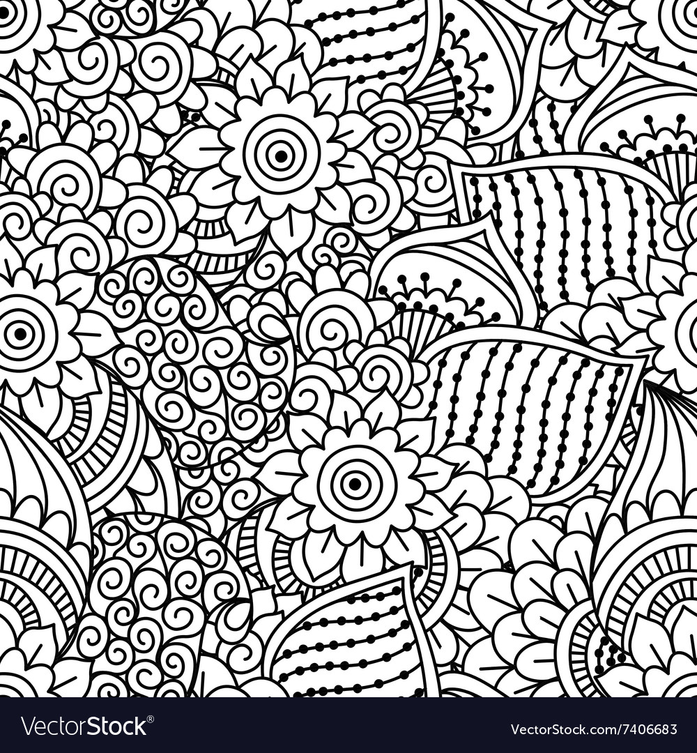 Floral Black and White Henna Pattern