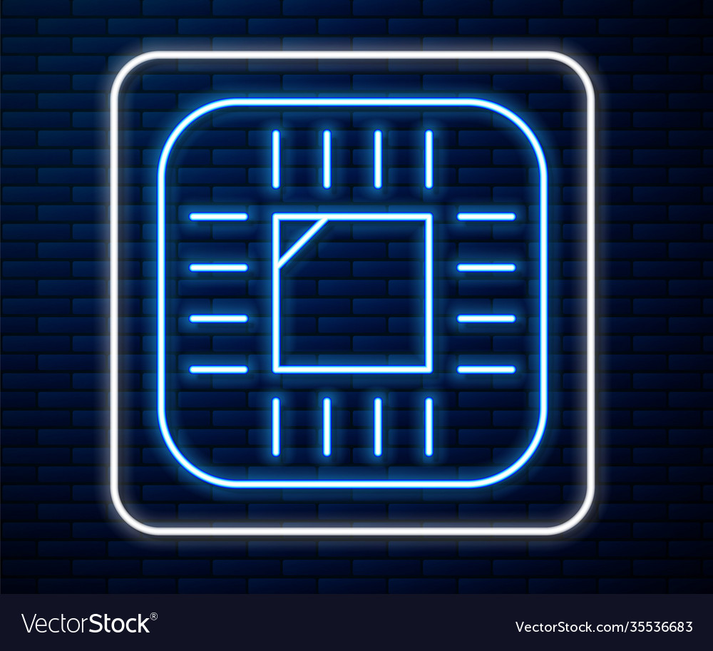 Glowing neon line computer processor vector image Glowing neon line computer processor