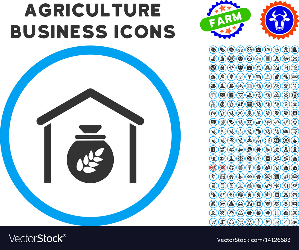 Grain storage rounded icon with set