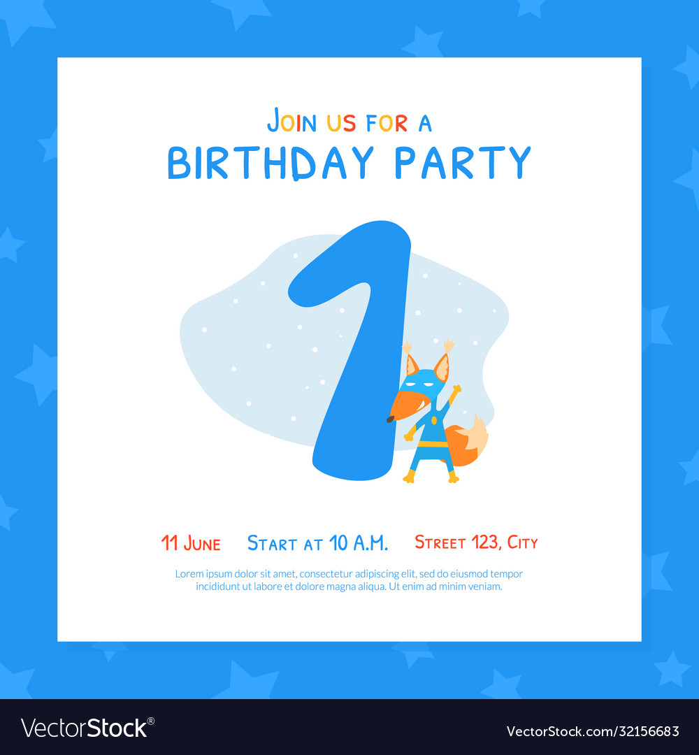 Happy first birthday invitation card template Vector Image Regarding First Birthday Invitation Card Template