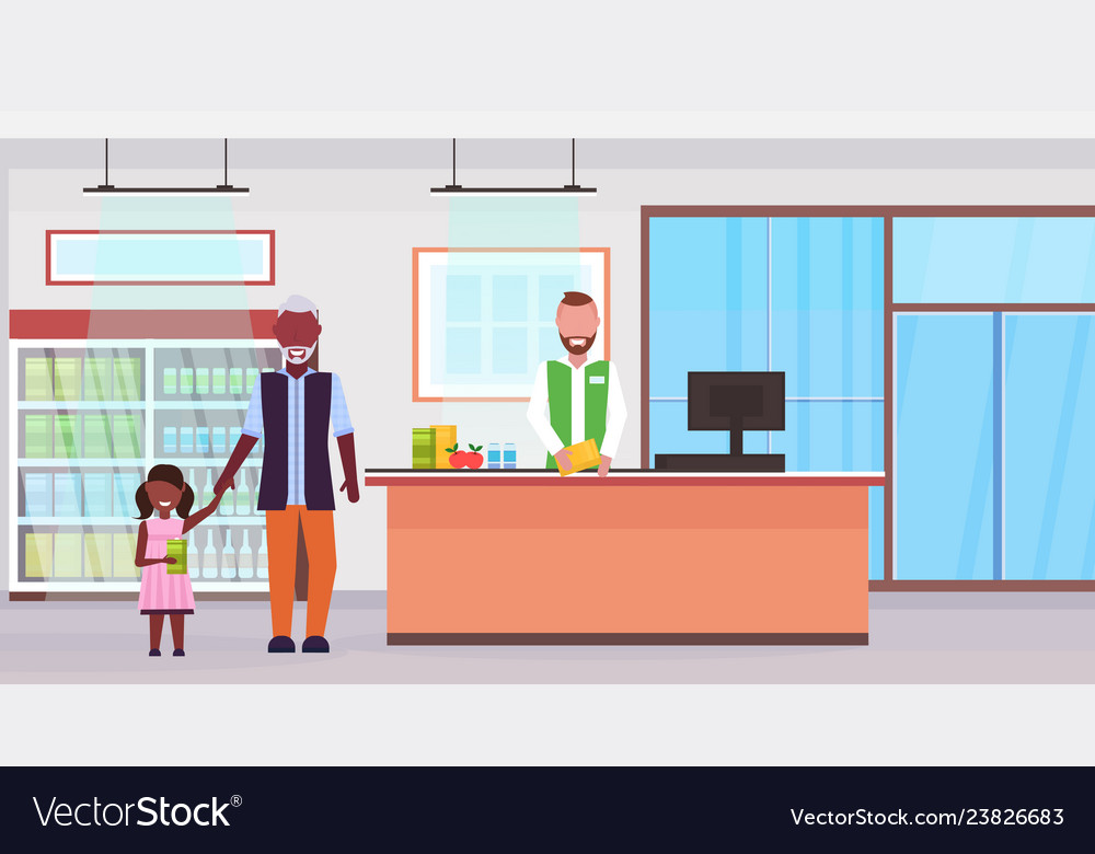 Retail man cashier supermarket african american