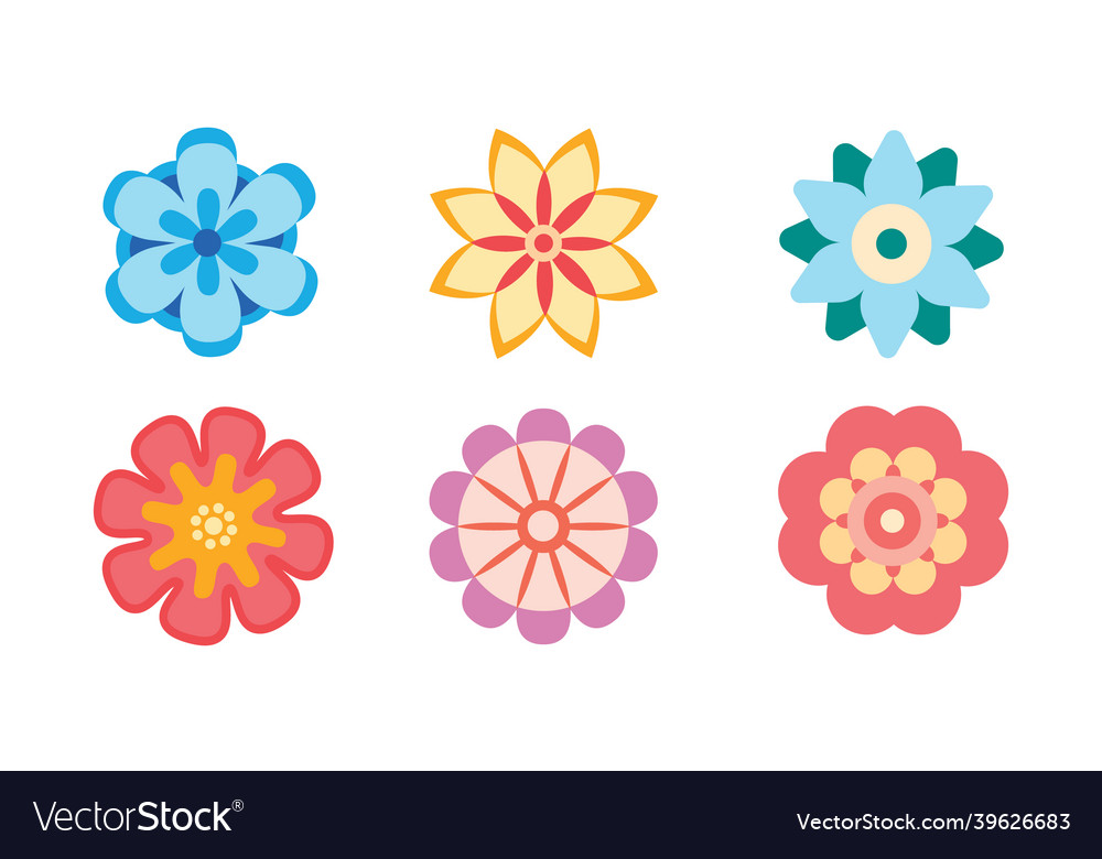 Set of decorative flower icons in flat