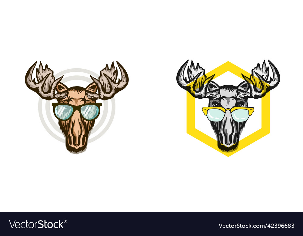 Set of elk head with sunglasses moose stylish vector image Set of elk head with sunglasses moose stylish