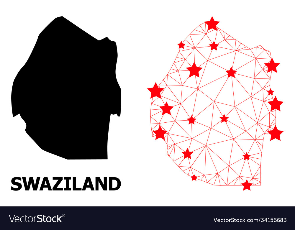 Wire frame polygonal map swaziland with red
