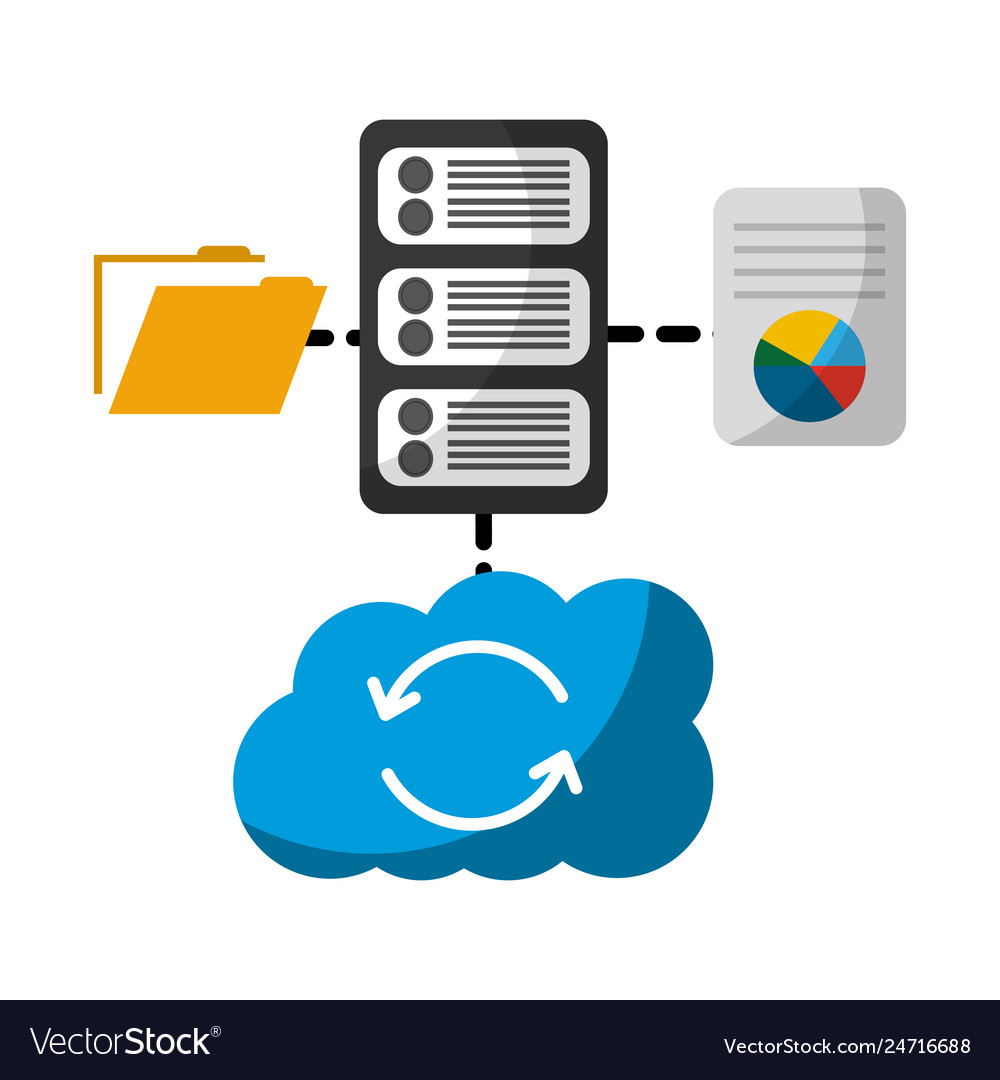 Cloud computing with server and set icons vector image Cloud computing with server and set icons