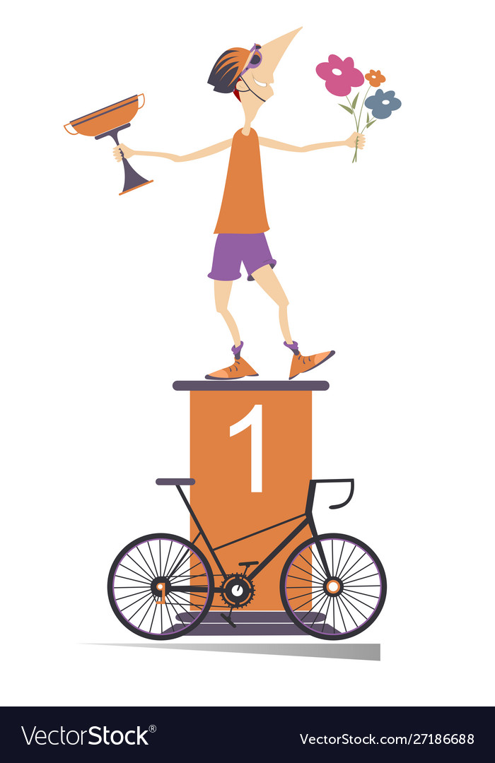 Cyclist podium winner and bike Royalty Free Vector Image