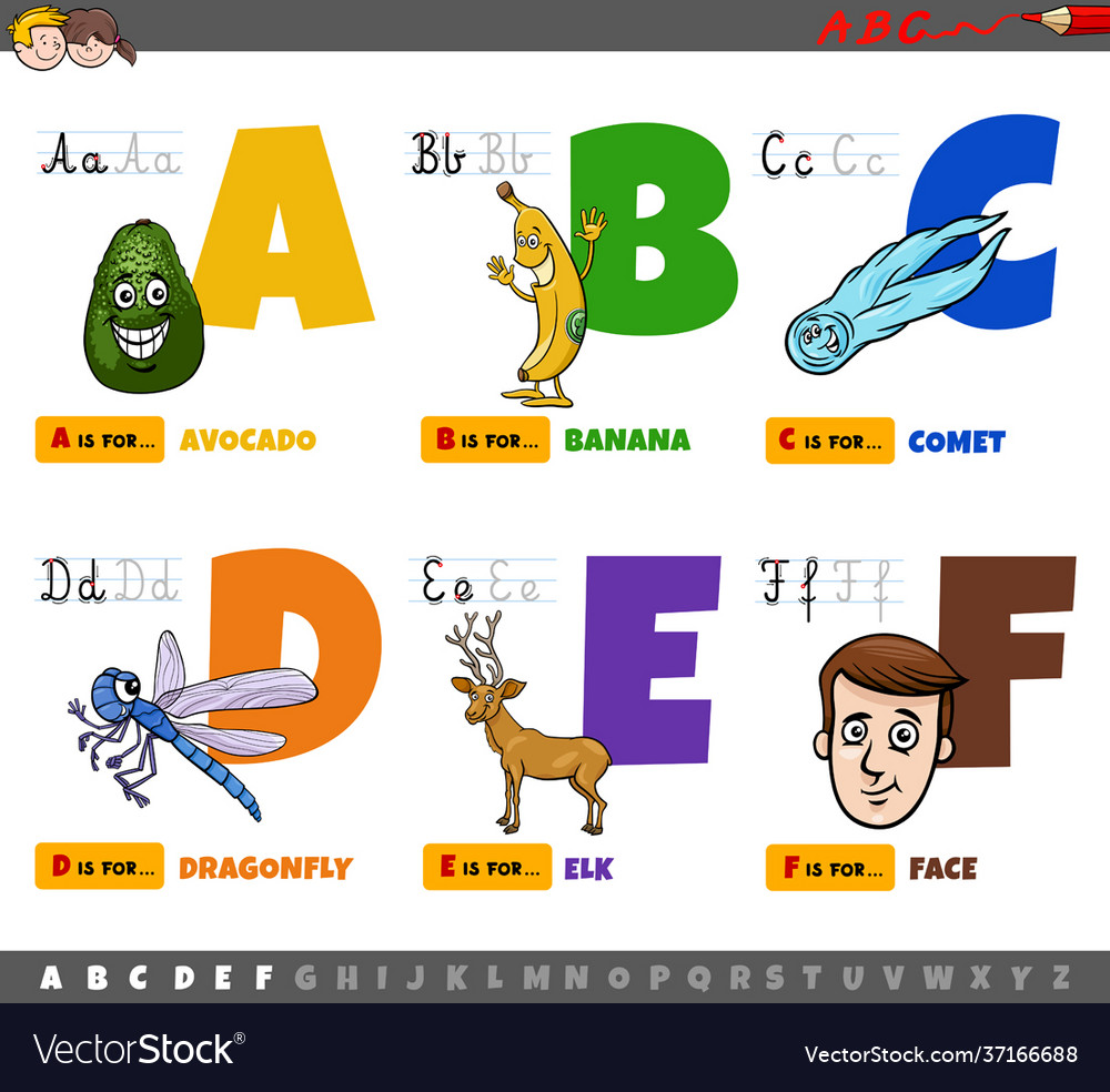 Educational cartoon alphabet letters for children Vector Image