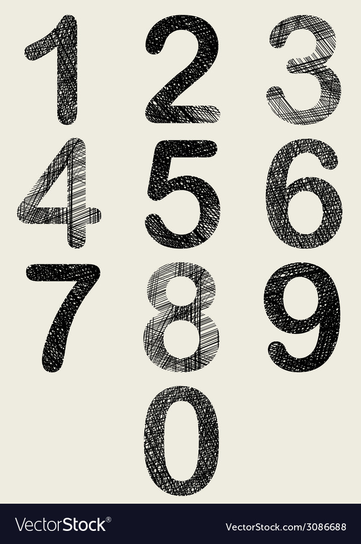 Hand drawn and sketched numbers set