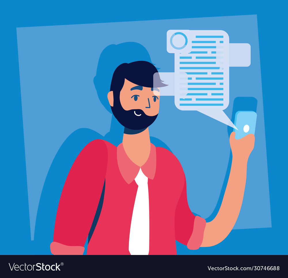 Man using smartphone technology character vector image Man using smartphone technology character