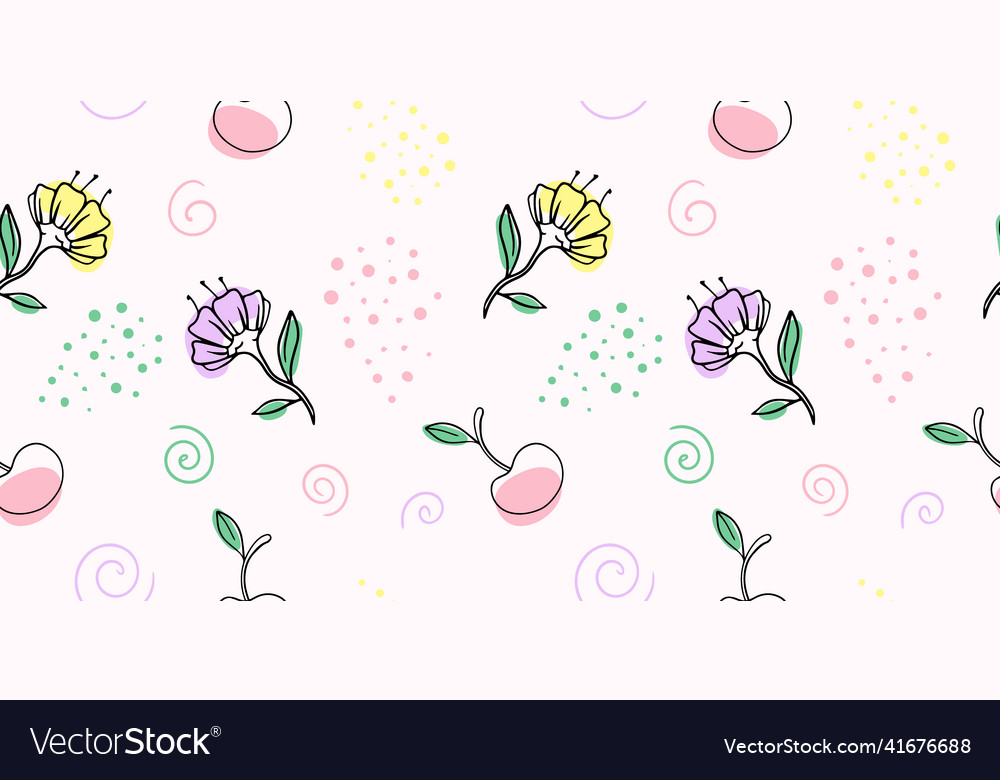 Seamless pattern with cherry and flower hand
