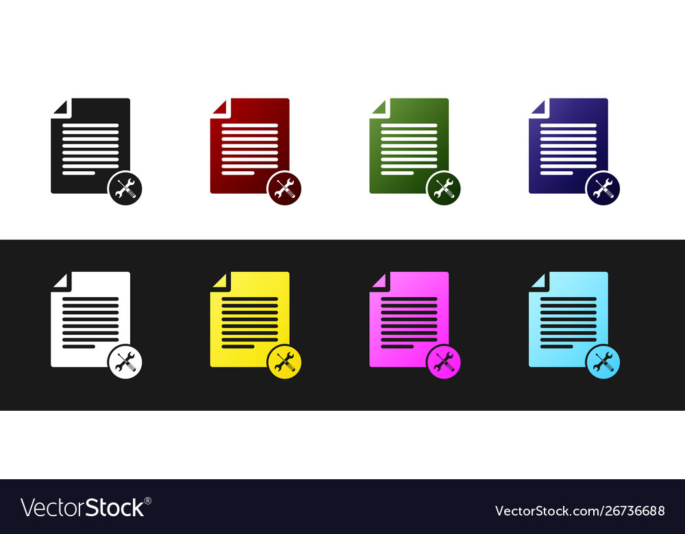 Set file document with screwdriver and wrench icon vector image Set file document with screwdriver and wrench icon