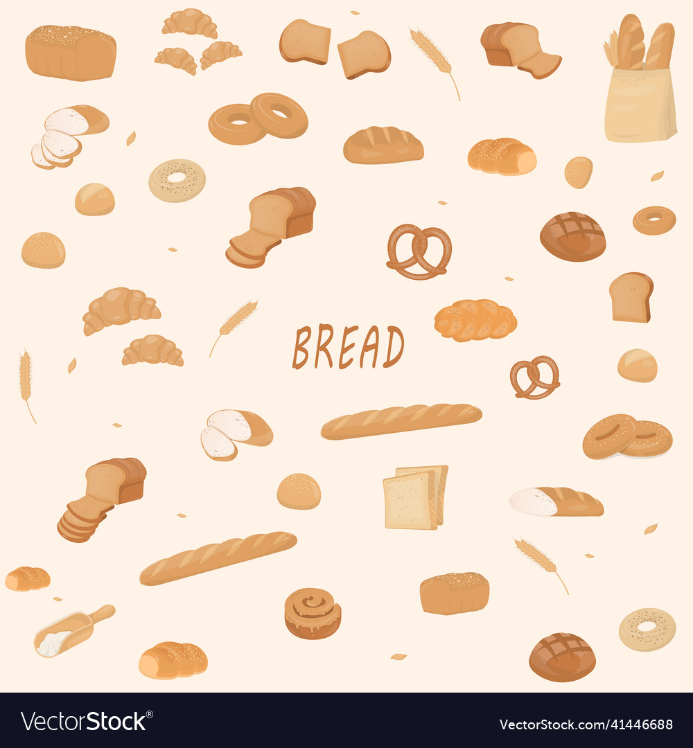 Set of bakery bread products elements with text
