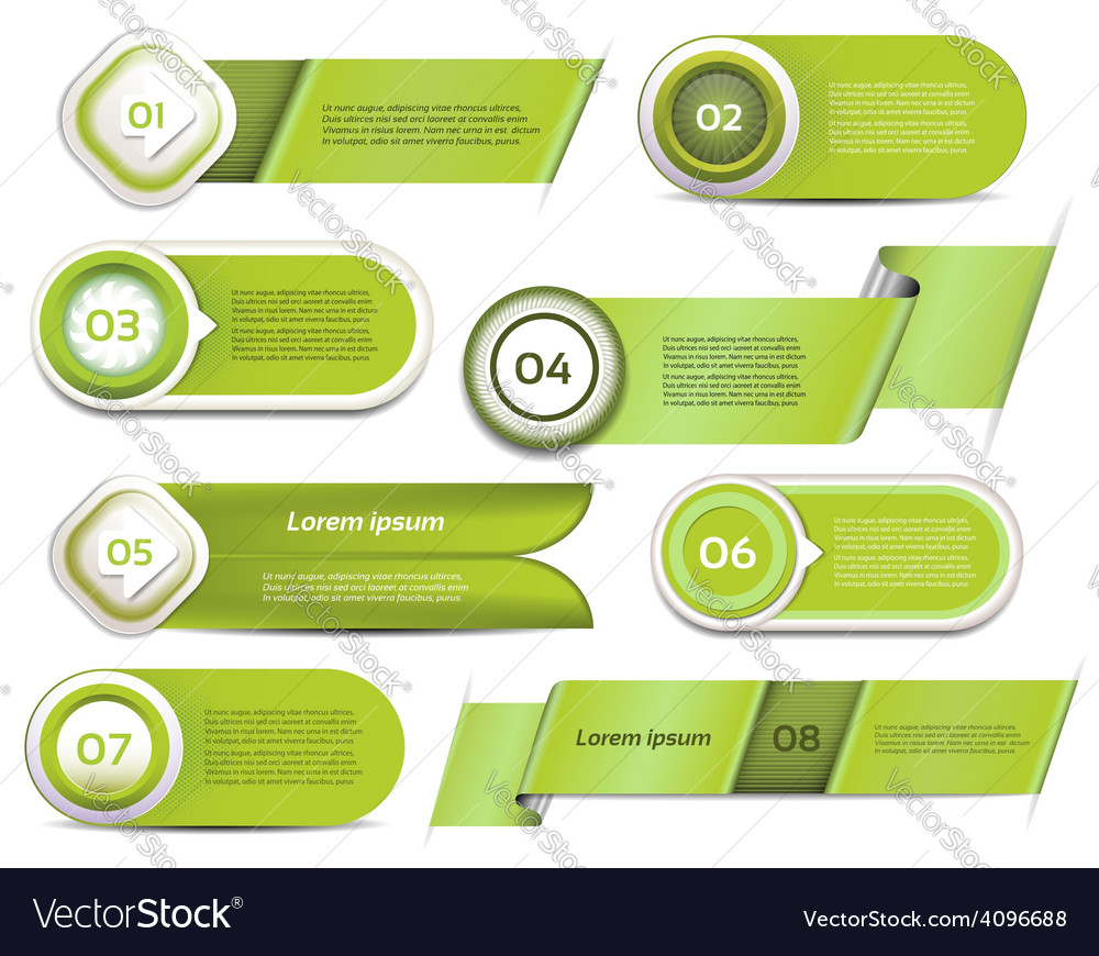 Set of green progress version step icons