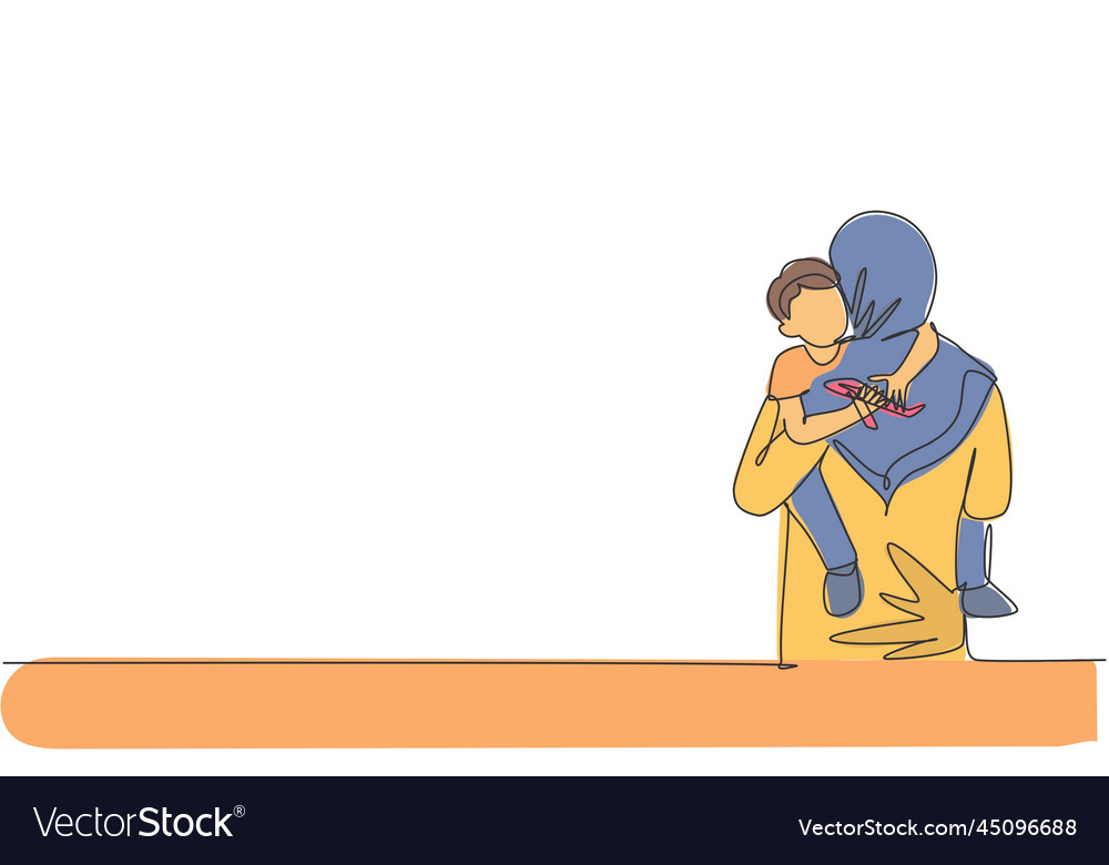 Einzelne eine Linie Zeichnung der jungen arabian Mama vector image Einzelne eine Linie Zeichnung der jungen arabian Mama