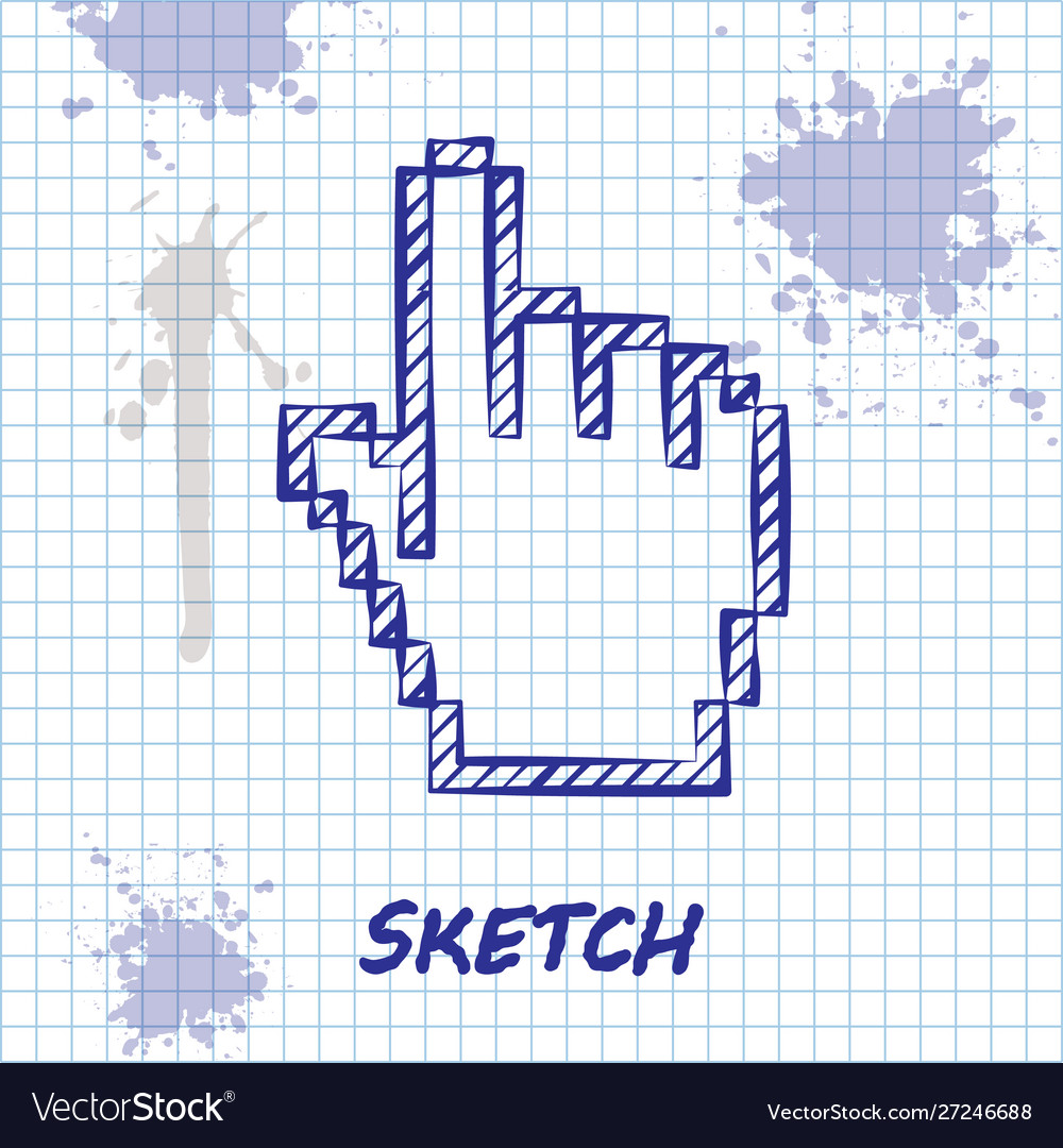 Sketch line pixel hand cursor icon isolated vector image Sketch line pixel hand cursor icon isolated