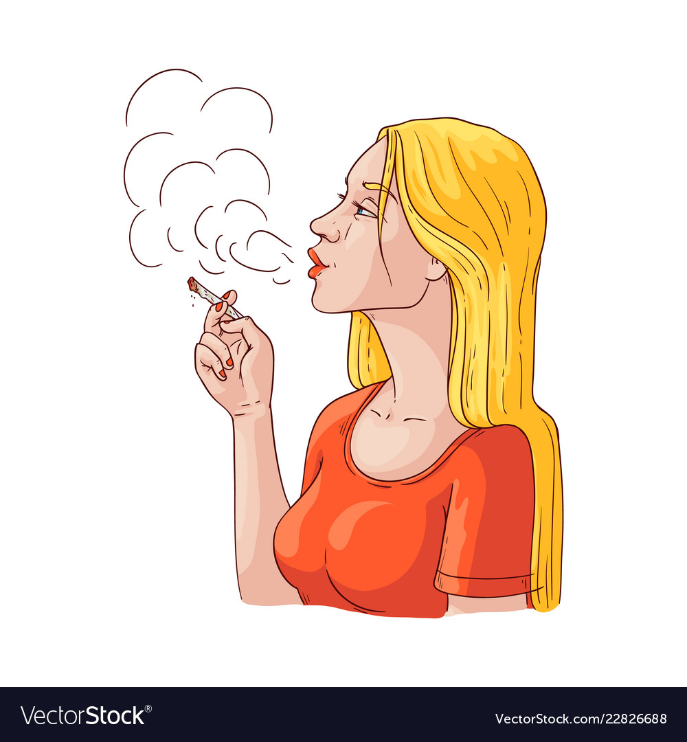 Young woman smoking with cigarette icon Royalty Free Vector