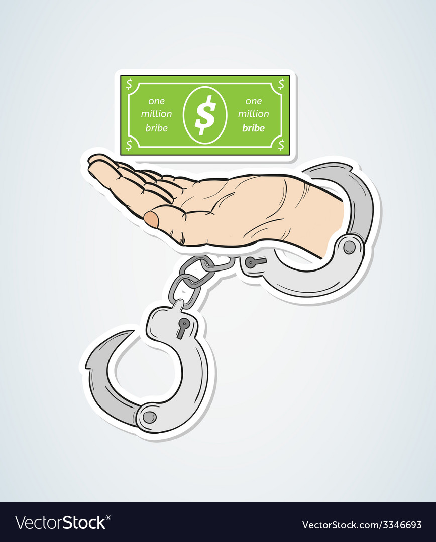 Bribe and hand with handcuffs