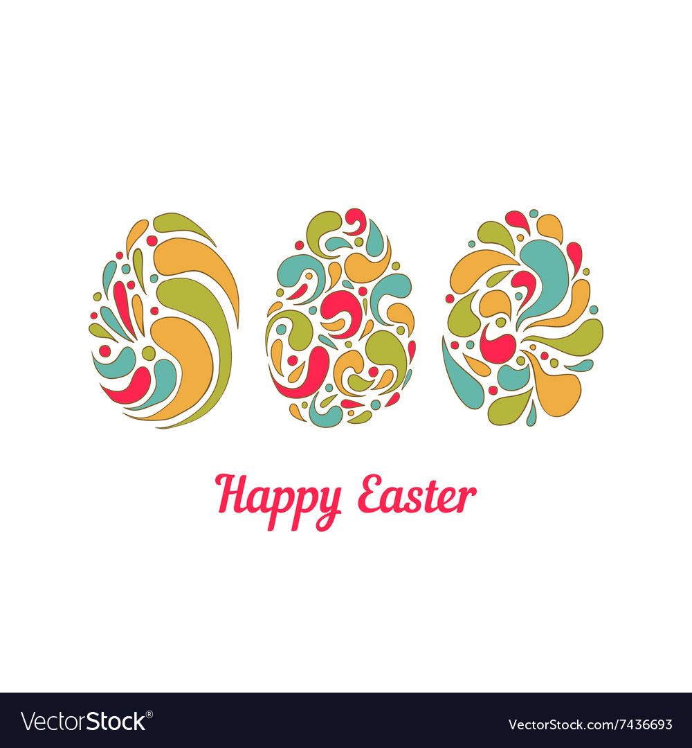 Greeting card with doodle full color easter eggs