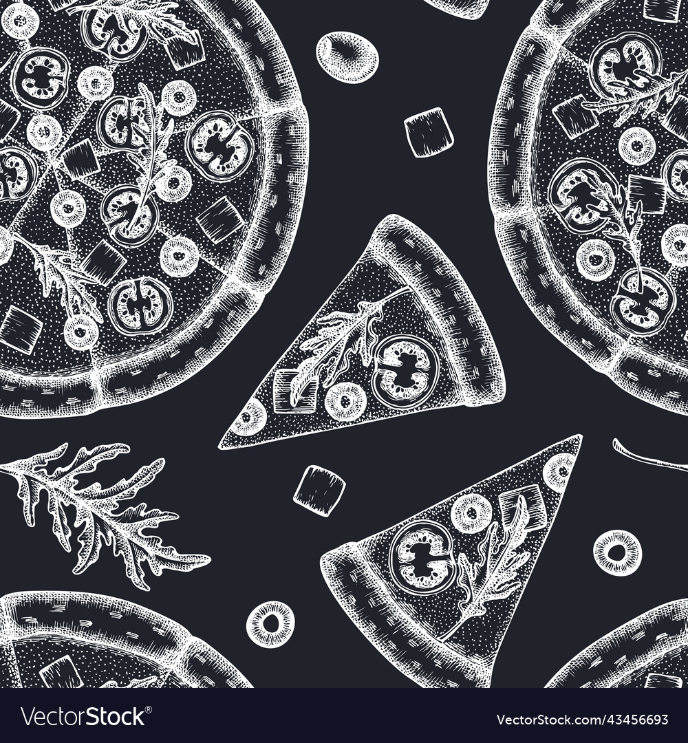 Pizza seamless pattern background design engraved Vector Image Pizza seamless pattern background design engraved
