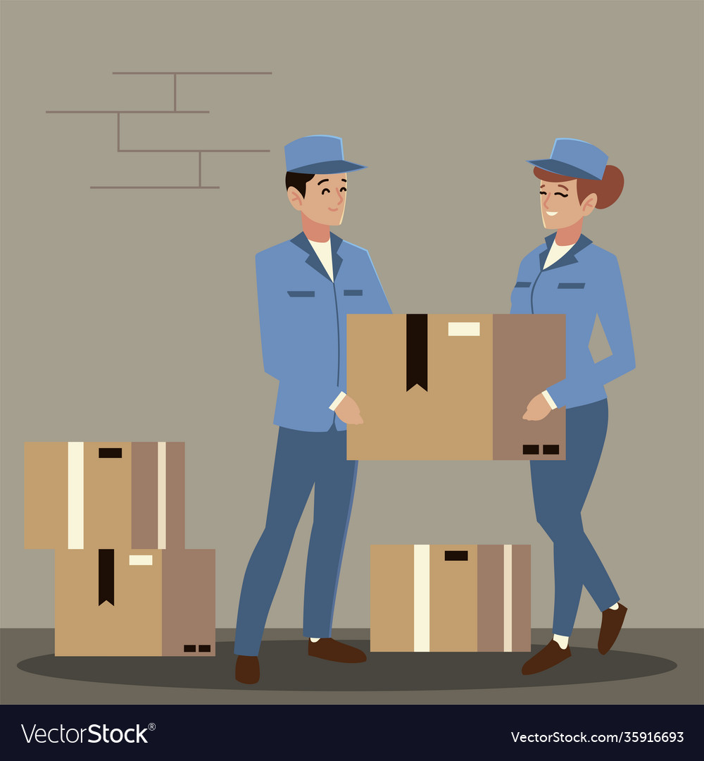 Postal service postman and female workers Vector Image