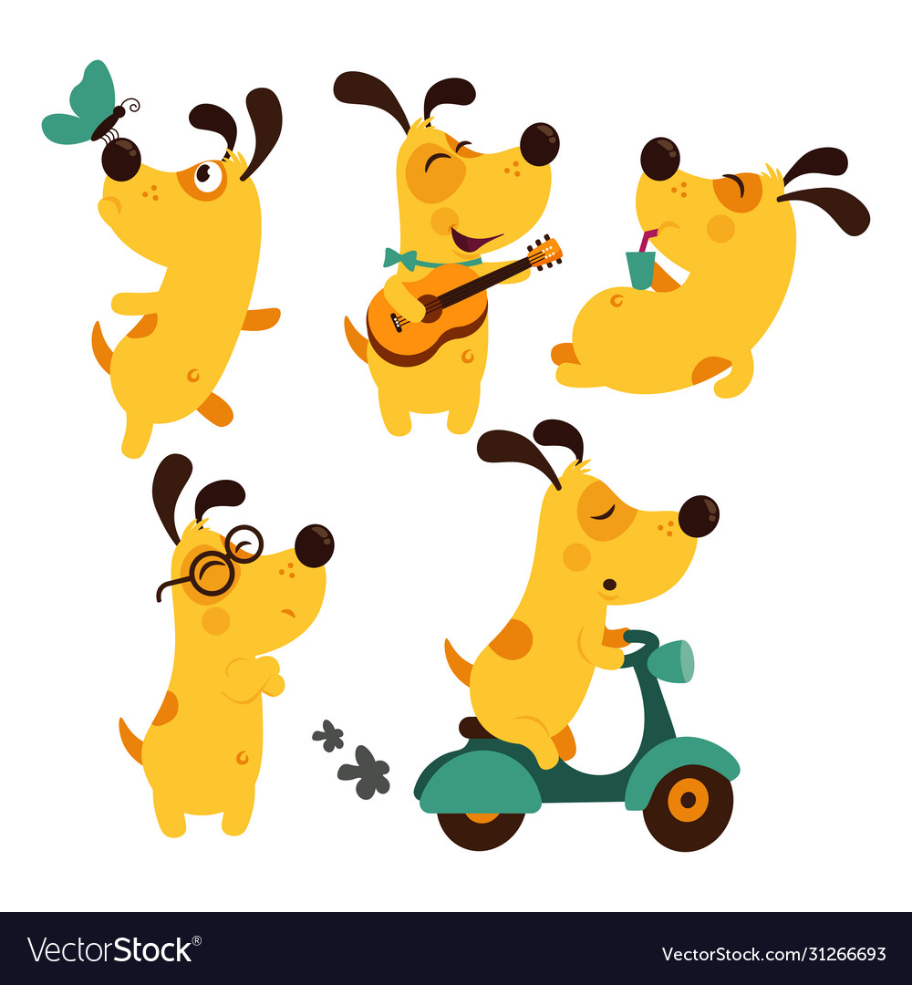 Set puppy dog everyday activities