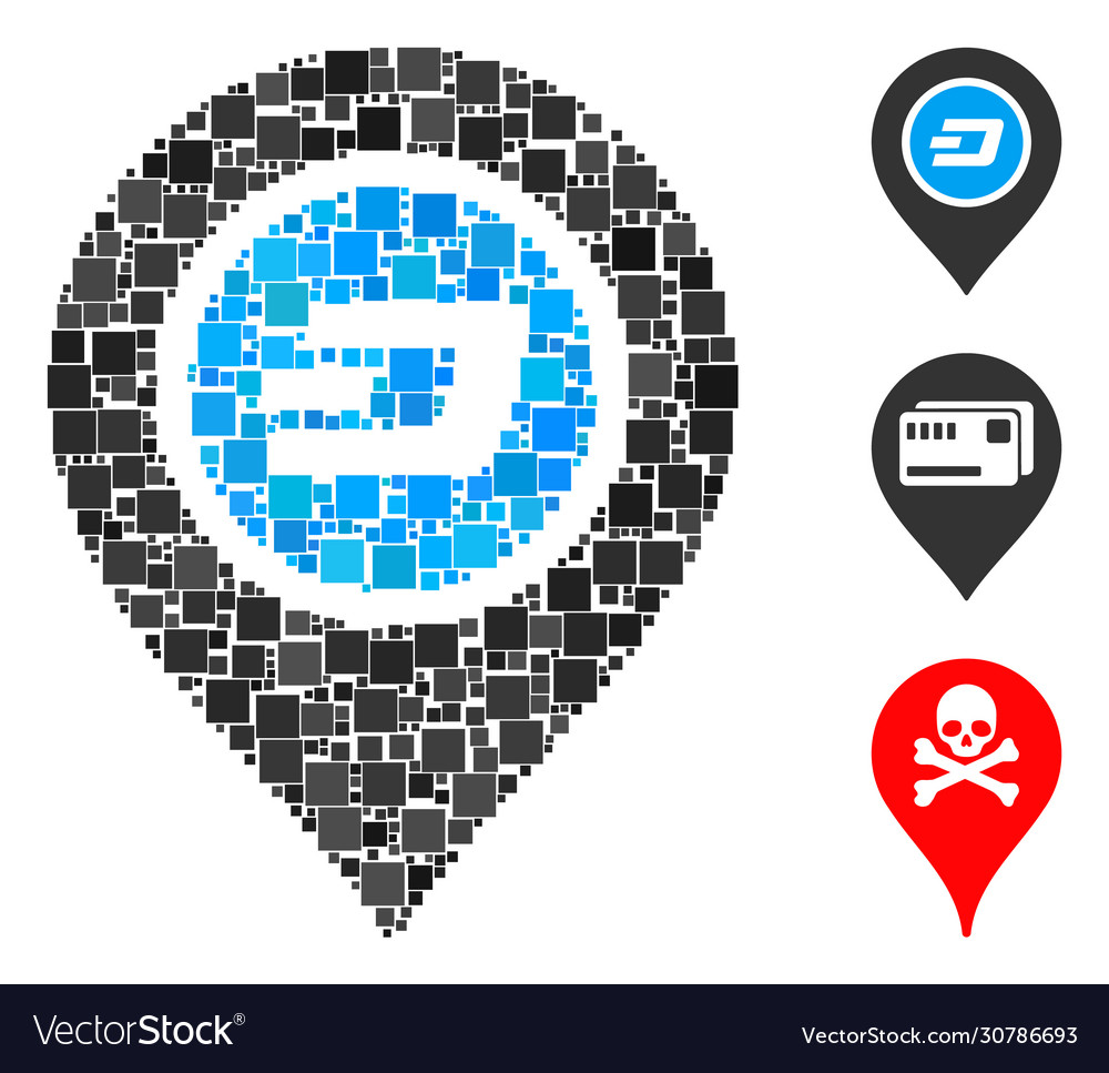 Square dash map pointer icon collage Vector Image Square dash map pointer icon collage