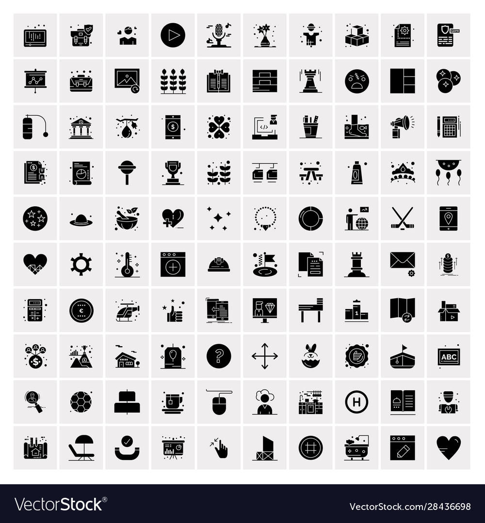 100 solid business icons for web and print Vector Image 100 solid business icons for web and print
