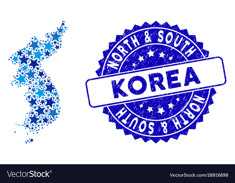 Blue star north and south korea map collage