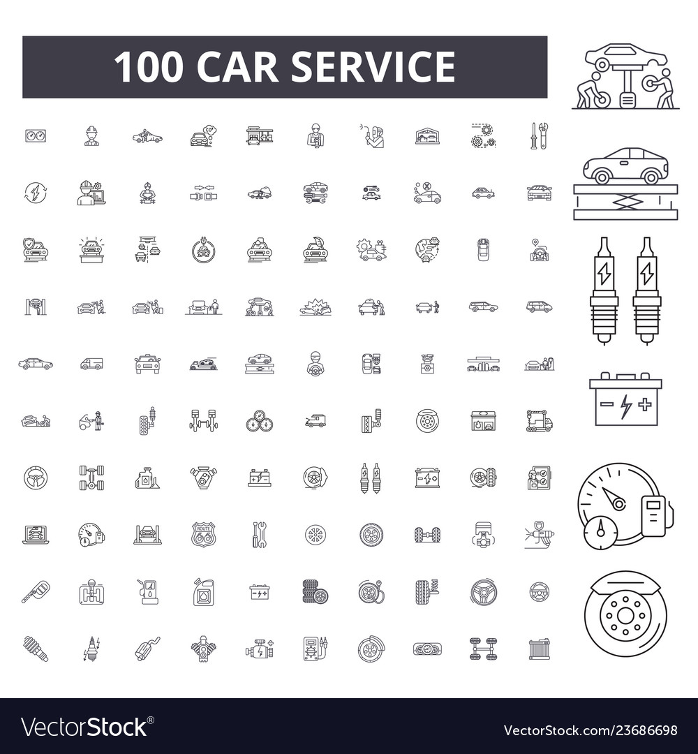 Car service editable line icons 100 set Royalty Free Vector