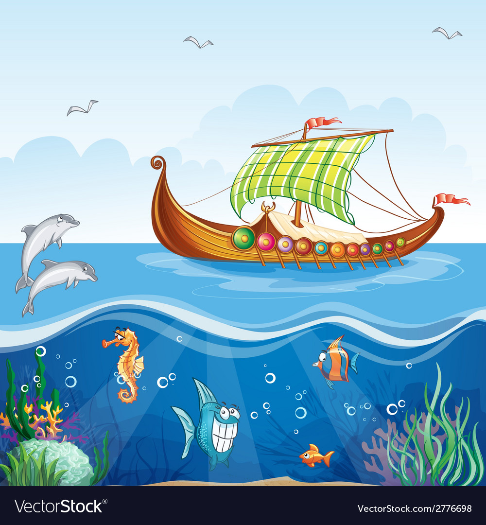 Cartoon image water world with merchant Royalty Free Vector